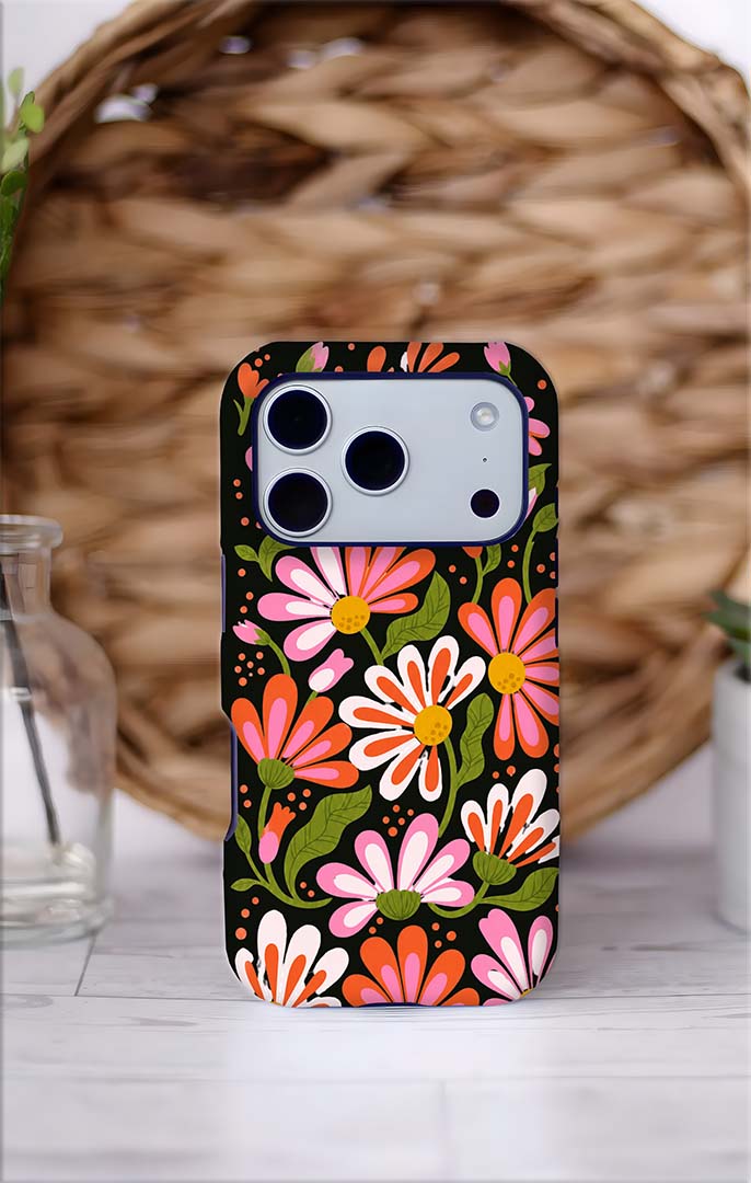 Floral Daisies Magnetic Tough Phone Case — Bold Pink & Orange Flower Design