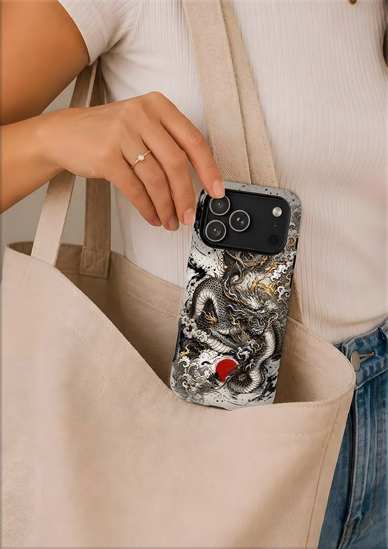 Dragon Tattoo Magnetic Phone Case — Black & Gold Japanese Dragon Design