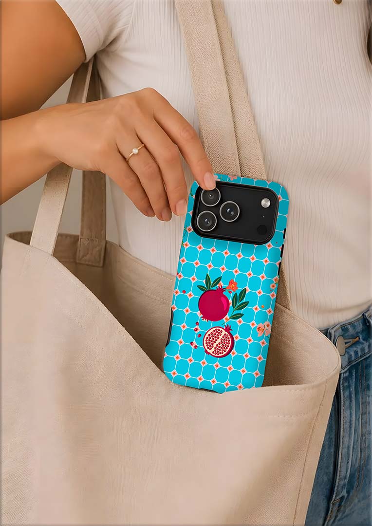 Pomegranate Pattern Tough Magnetic Phone Case – Teal Tile Floral Design