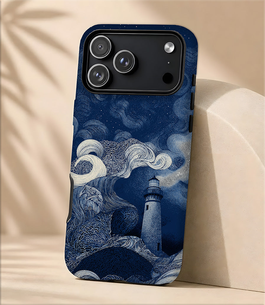 Nautical Lighthouse Tough Magnetic Phone Case — Durable Magnetic iPhone Cover with Ocean Wave Art