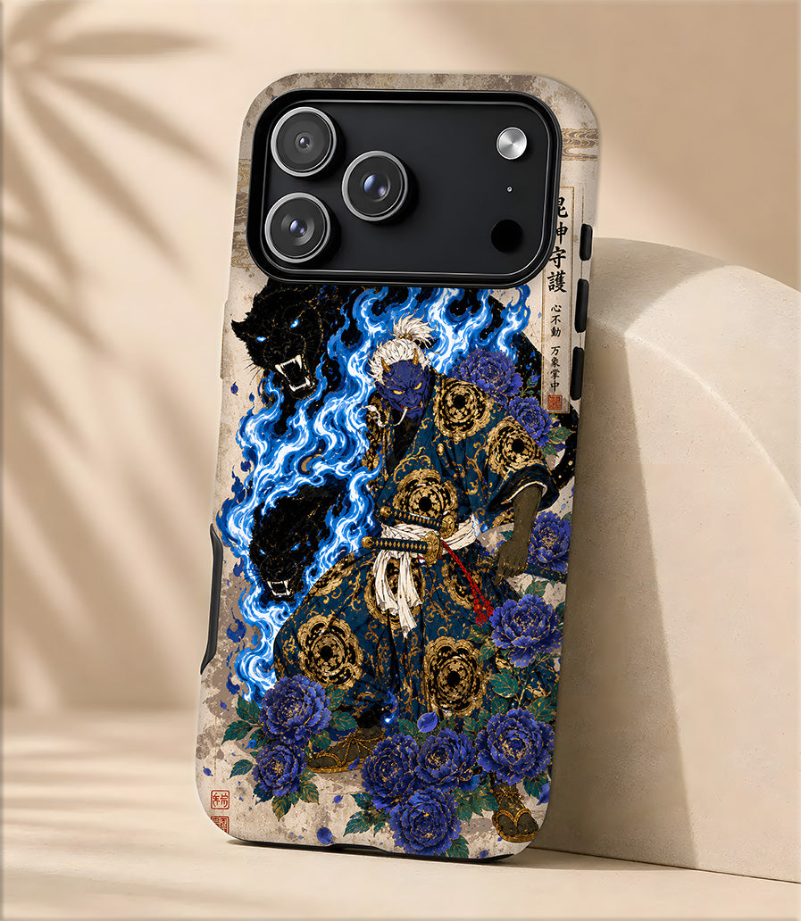 Protective Phone Case — Samurai with Blue Flames Magnetic Tough Case
