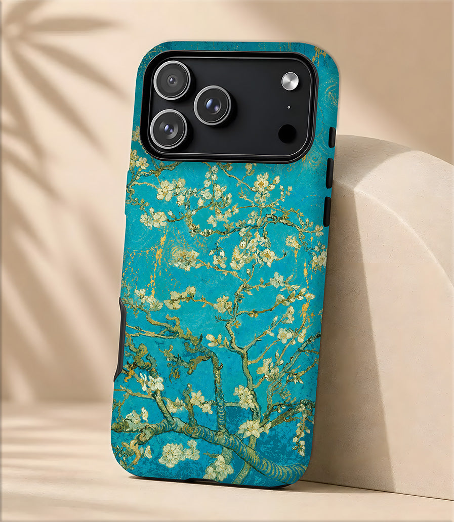 Floral Almond Blossom Tough Magnetic Phone Case — Teal Protective iPhone Cover