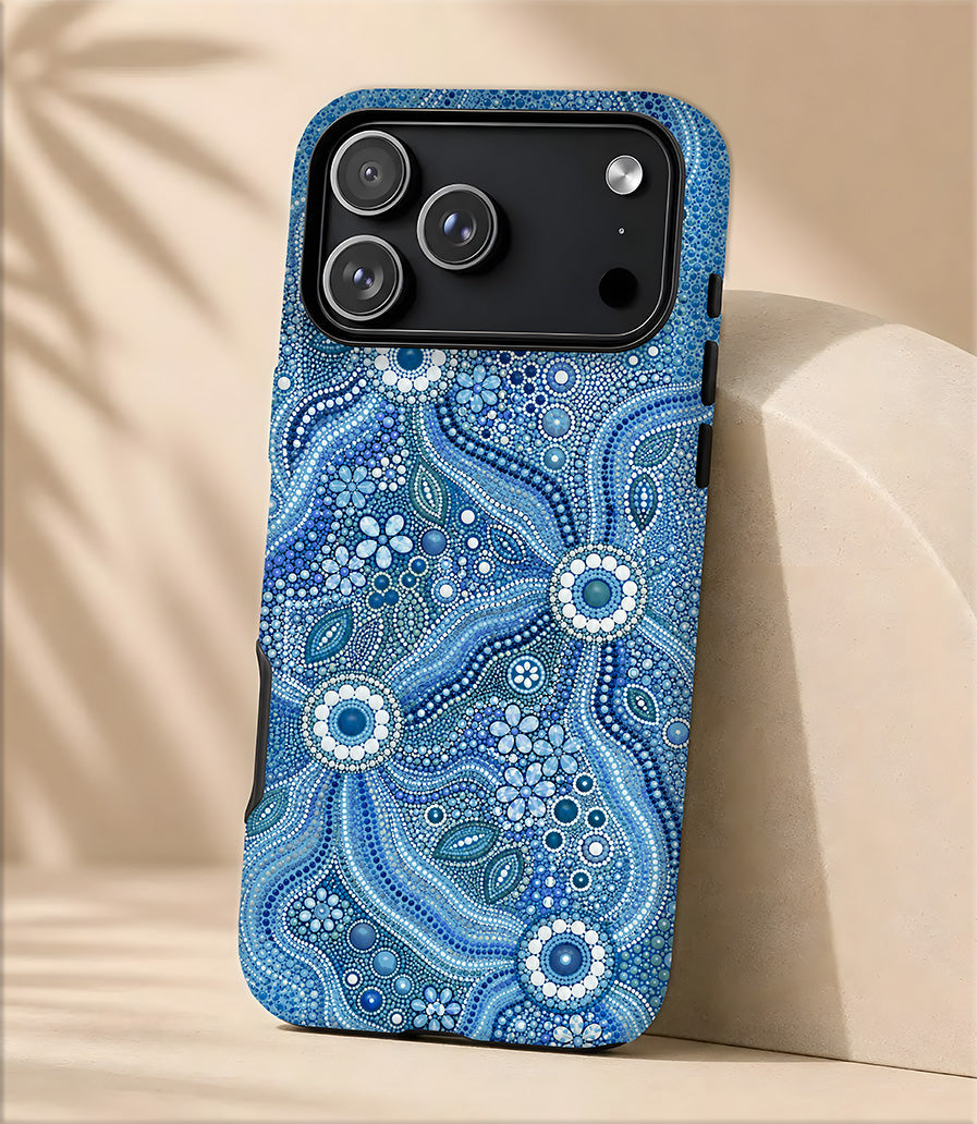 Blue Dot Wave Tough Magnetic Phone Case — Aboriginal Dot Art Design