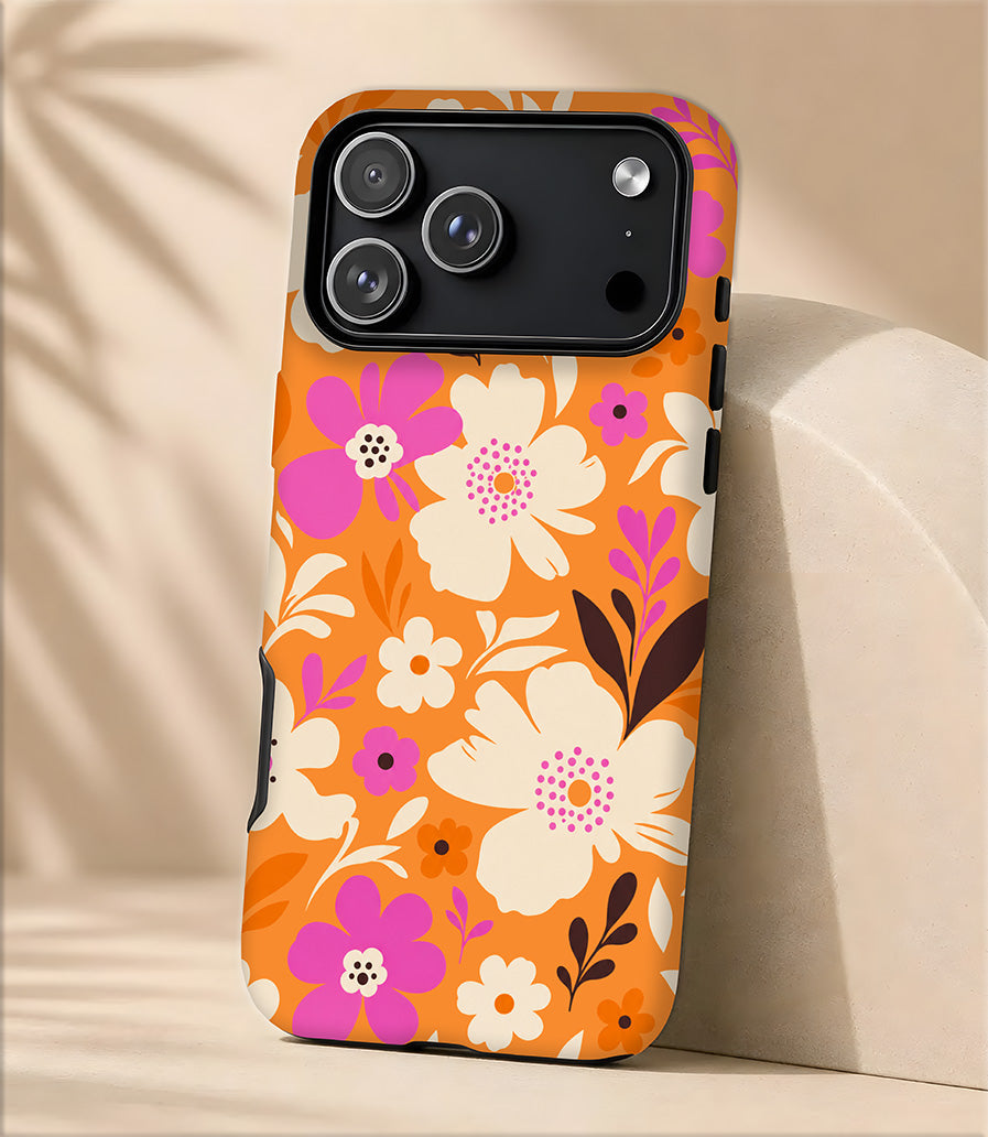 Retro Orange Floral Tough Magnetic Phone Case — Floral iPhone Case