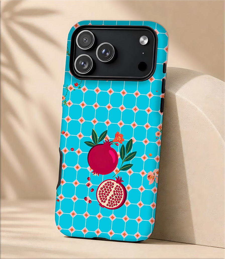 Pomegranate Pattern Tough Magnetic Phone Case – Teal Tile Floral Design