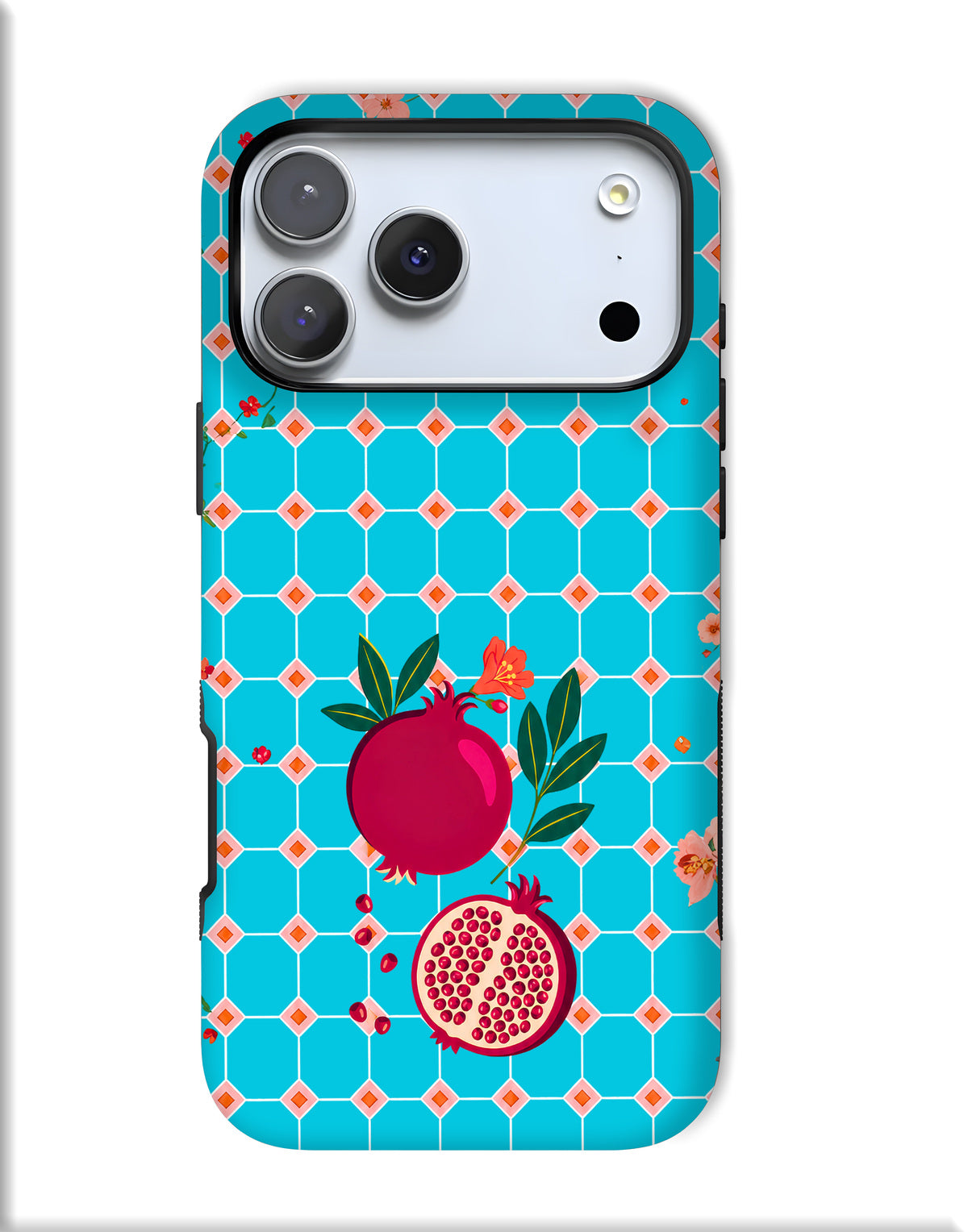 Pomegranate Pattern Tough Magnetic Phone Case – Teal Tile Floral Design