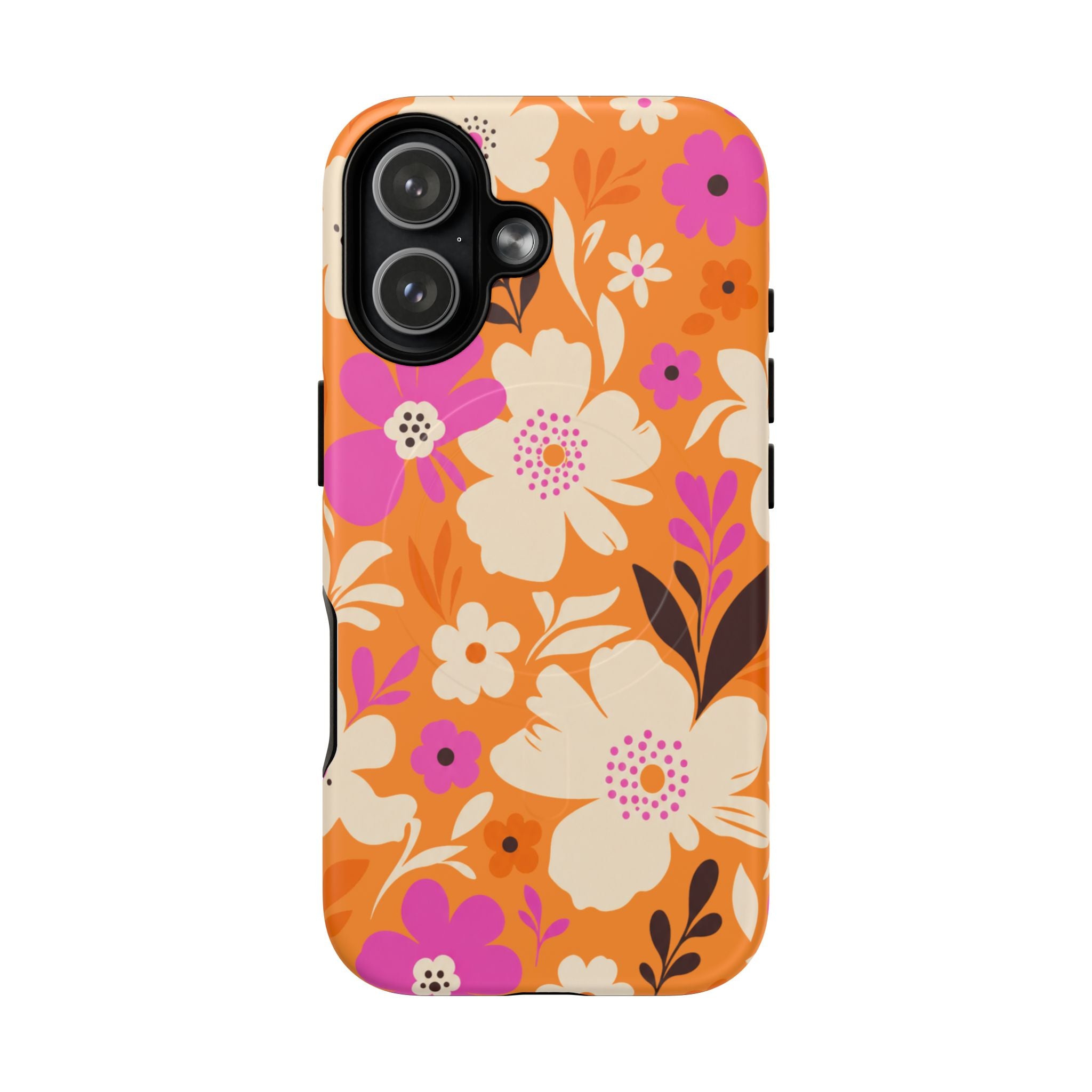 Retro Orange Floral Tough Magnetic Phone Case — Floral iPhone Case