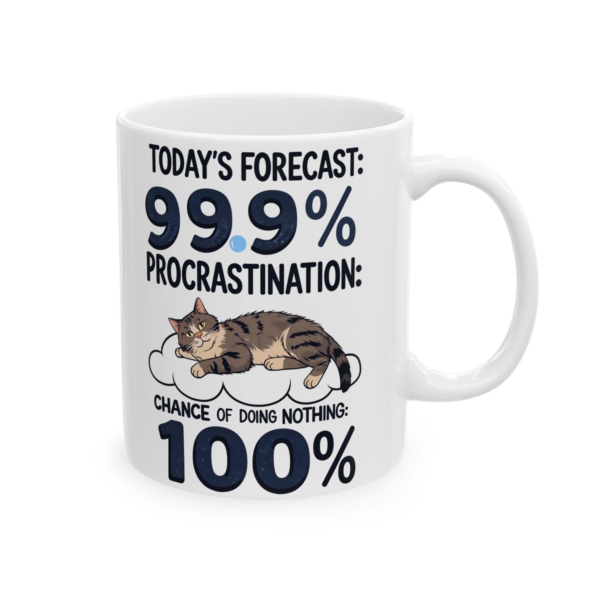 Mug - Today's Forecast 99.9% Procrastination Meme and Funny Quote Ceramic Mug (11oz, 15oz)