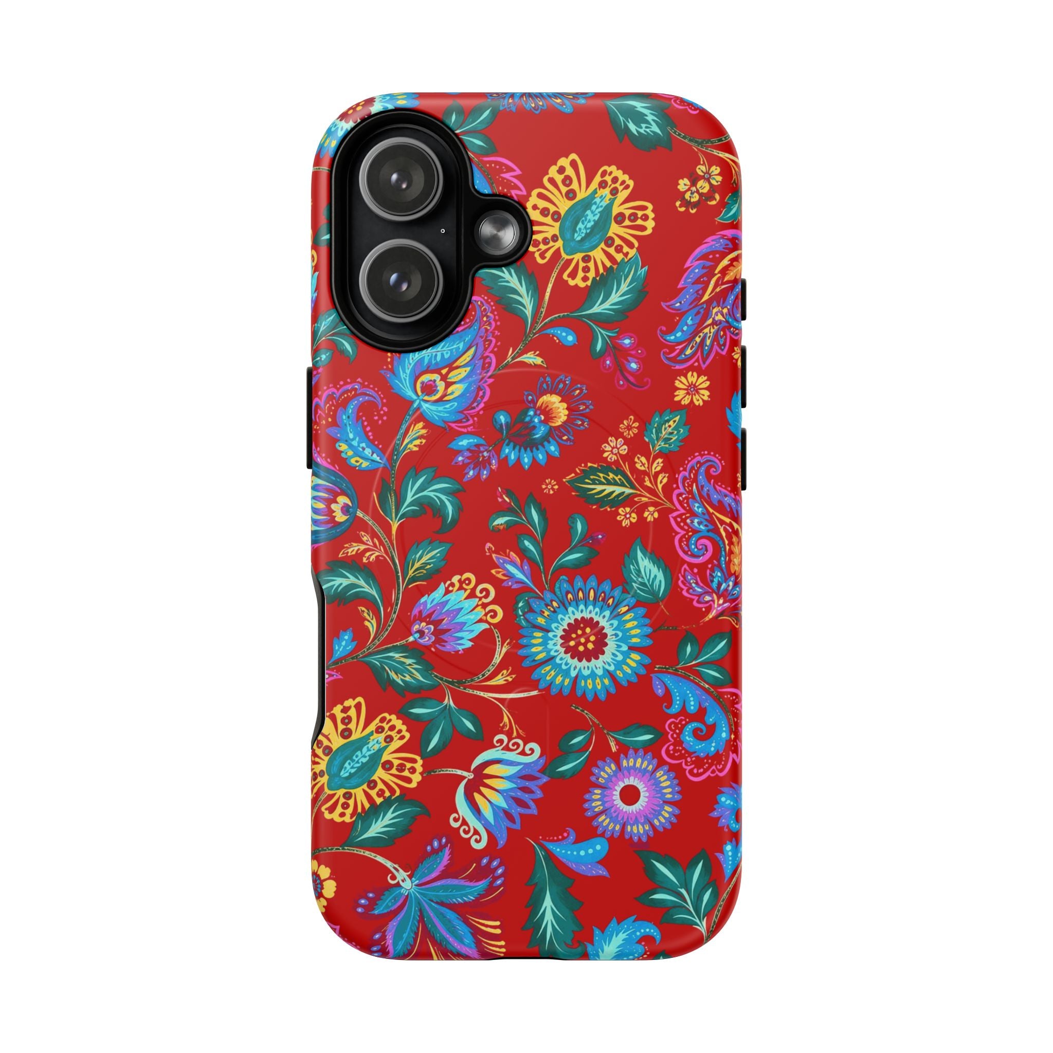 Floral Paisley Tough Magnetic Phone Case — Red Botanical Protective Cover