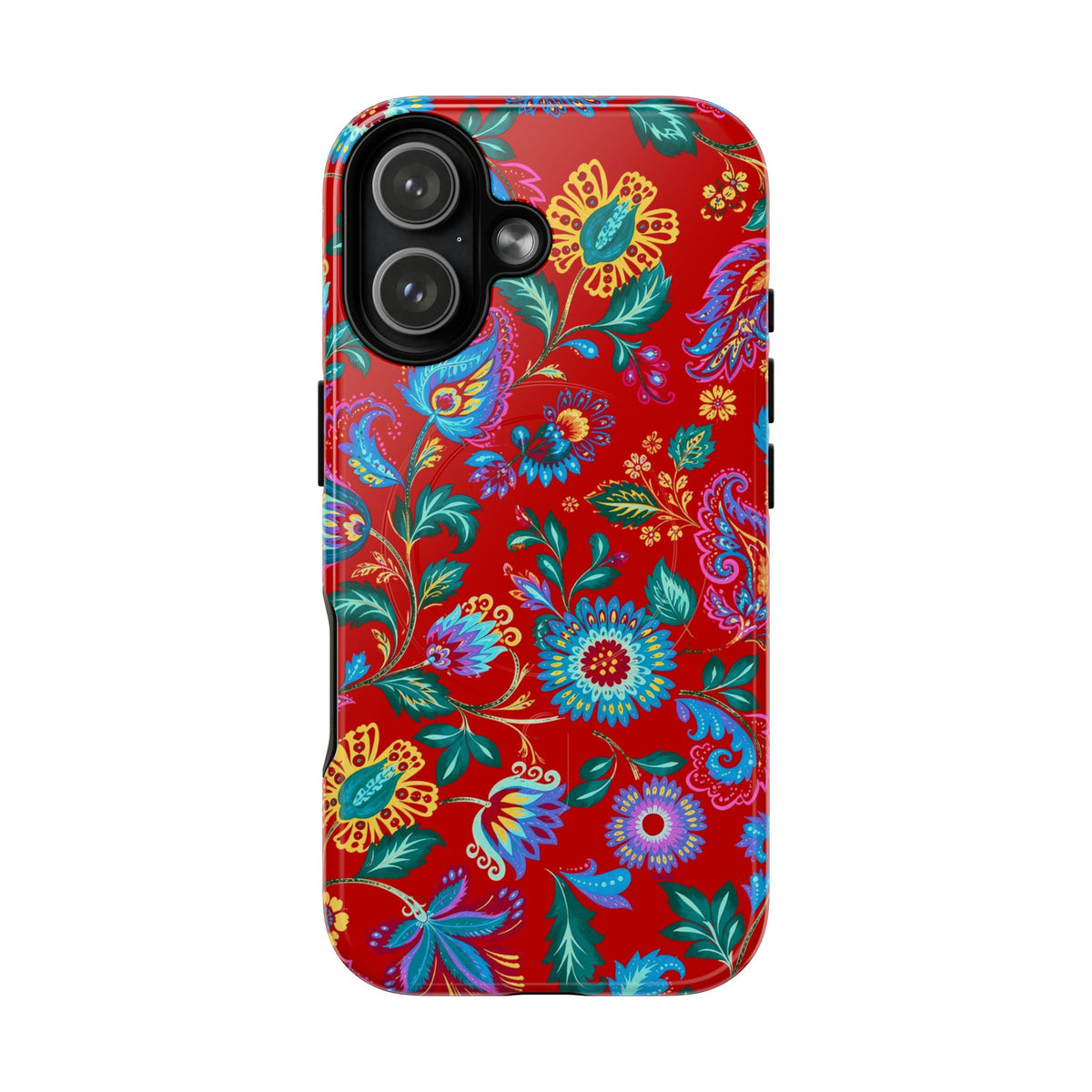 Floral Paisley Tough Magnetic Phone Case — Red Botanical Protective Cover