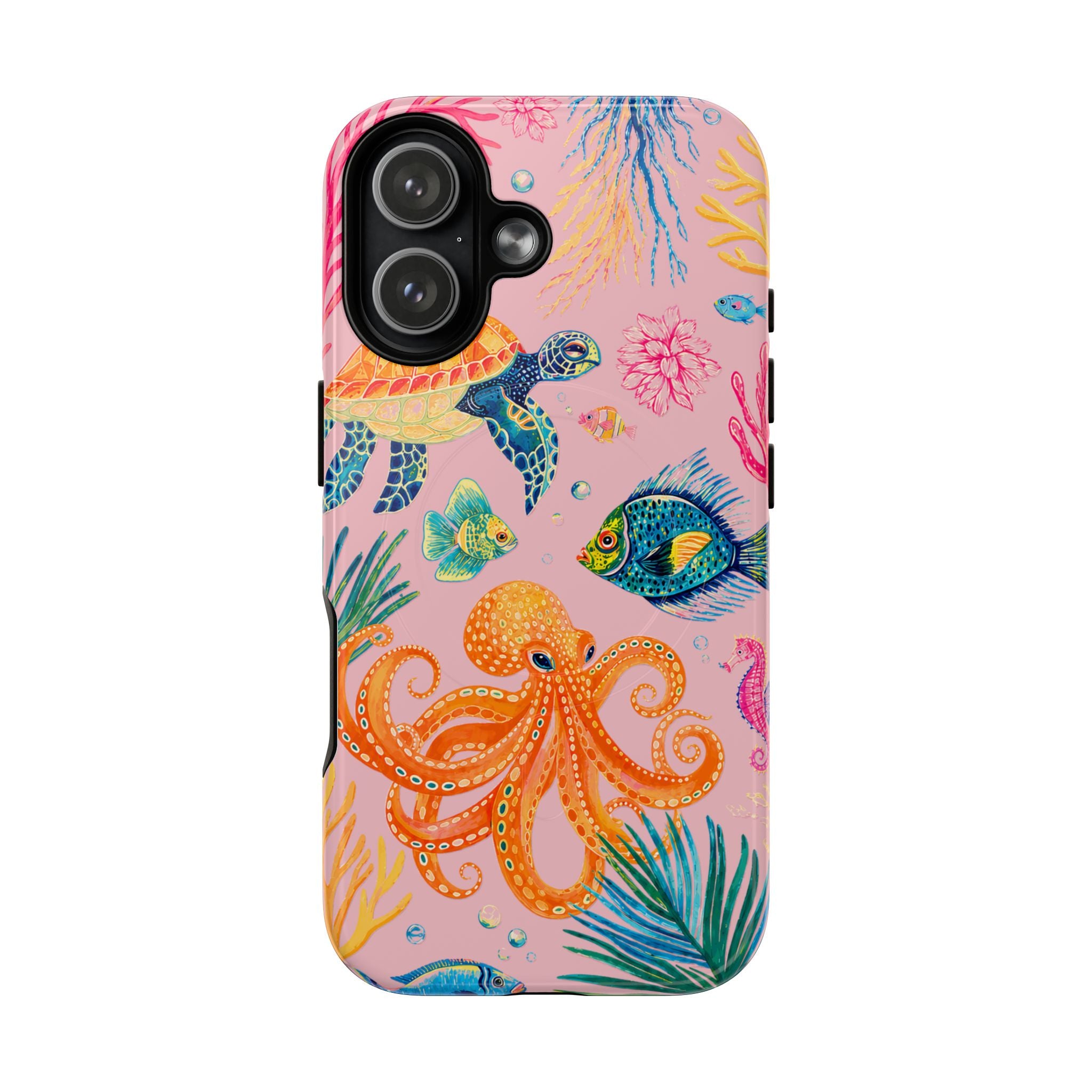 Ocean Friends Tough Magnetic Phone Case — Pink Octopus, Turtle & Fish Design