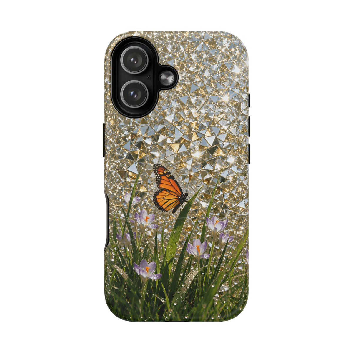 Butterfly Meadow Magnetic Phone Case — Sparkling Gold Crystal Design