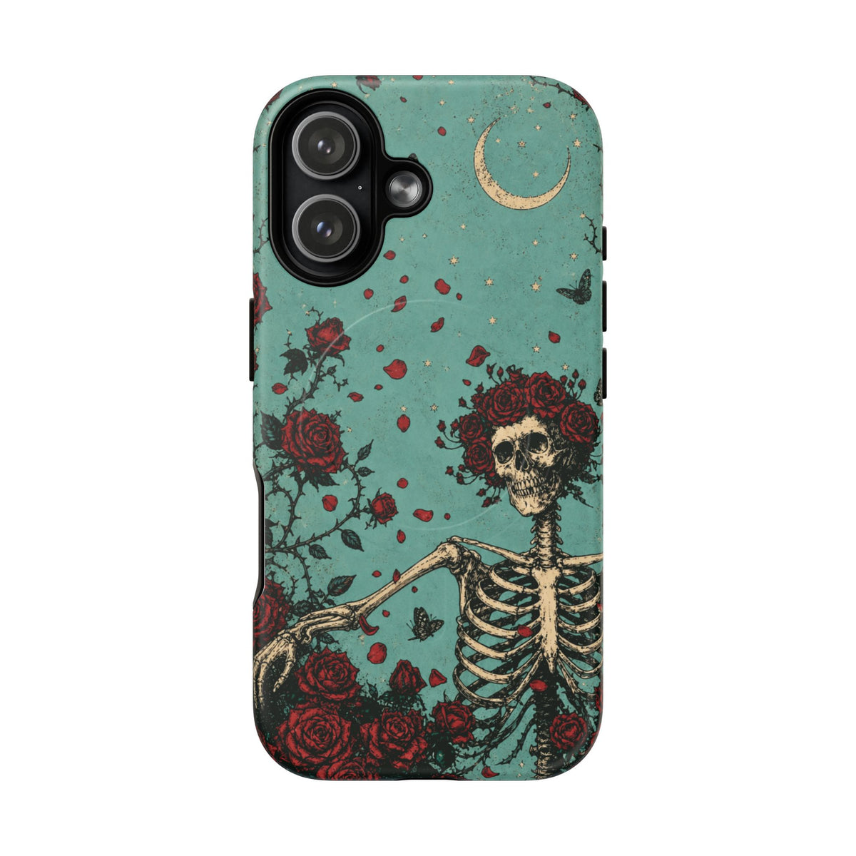 Skeleton & Roses Tough Magnetic Phone Case – Gothic Moon iPhone Cover