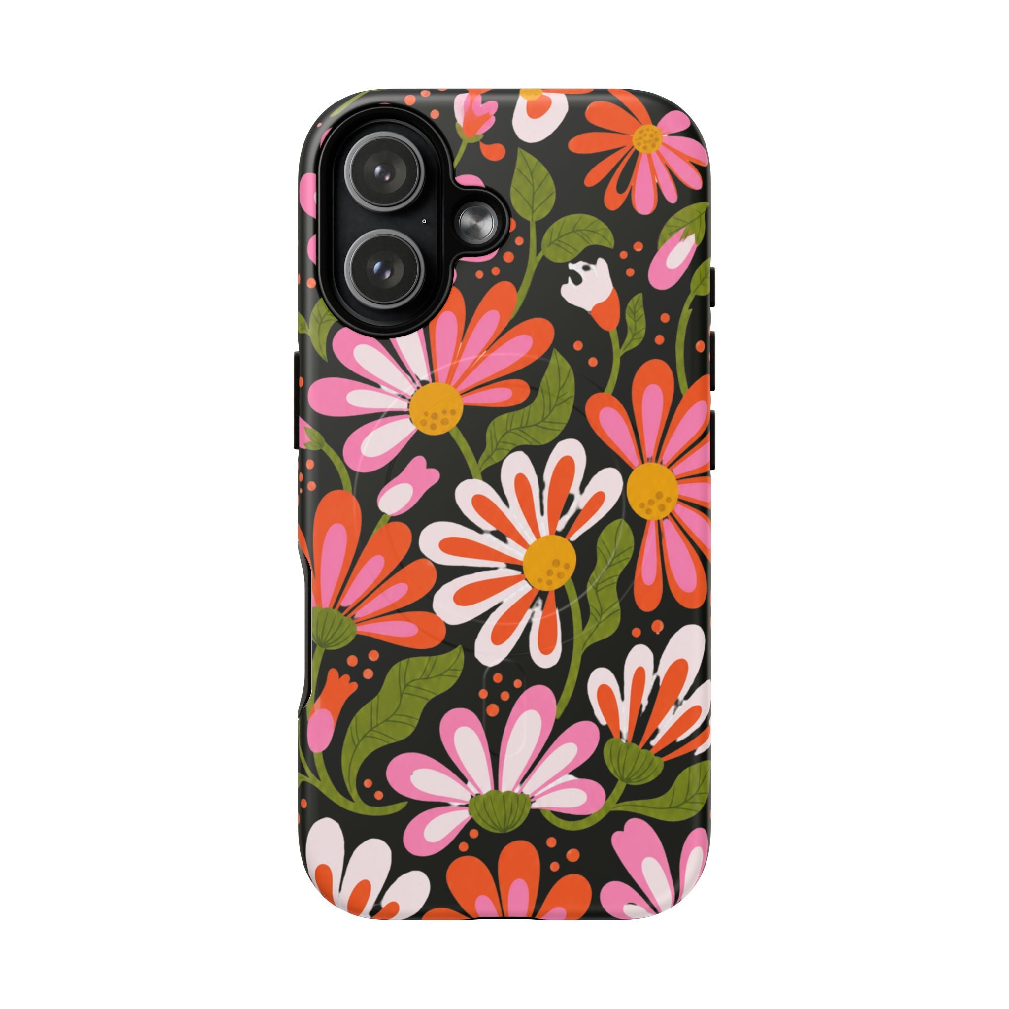 Floral Daisies Magnetic Tough Phone Case — Bold Pink & Orange Flower Design