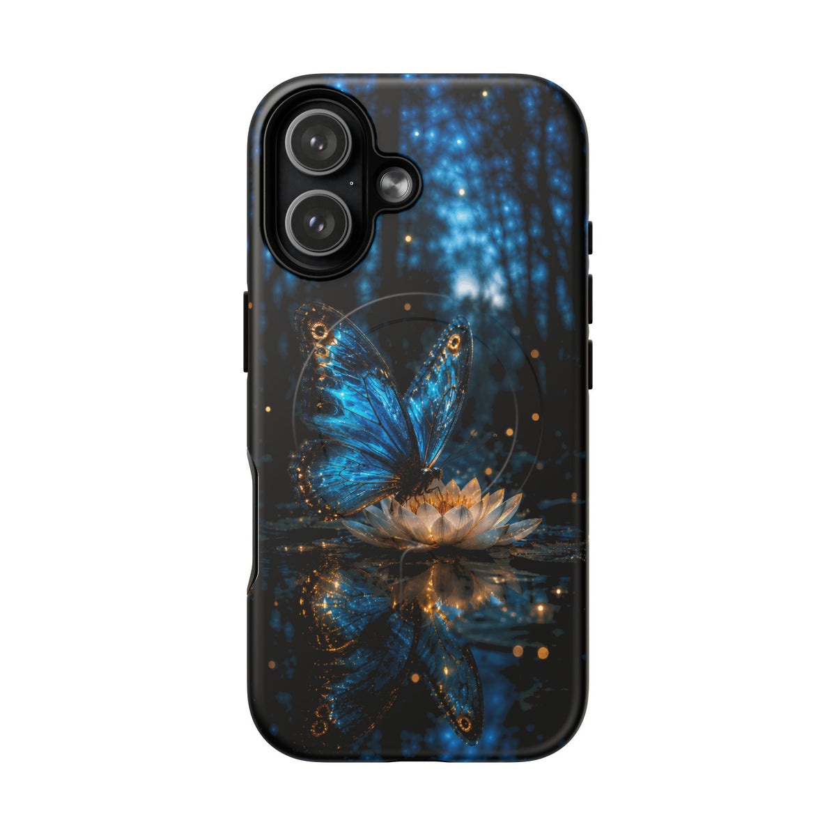 Magnetic Tough Phone Case — Blue Butterfly Lotus Design