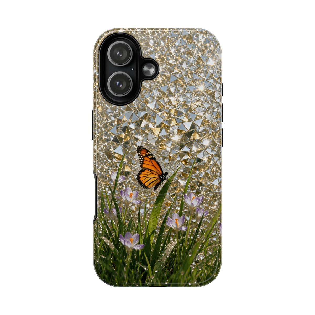Butterfly Meadow Magnetic Phone Case — Sparkling Gold Crystal Design