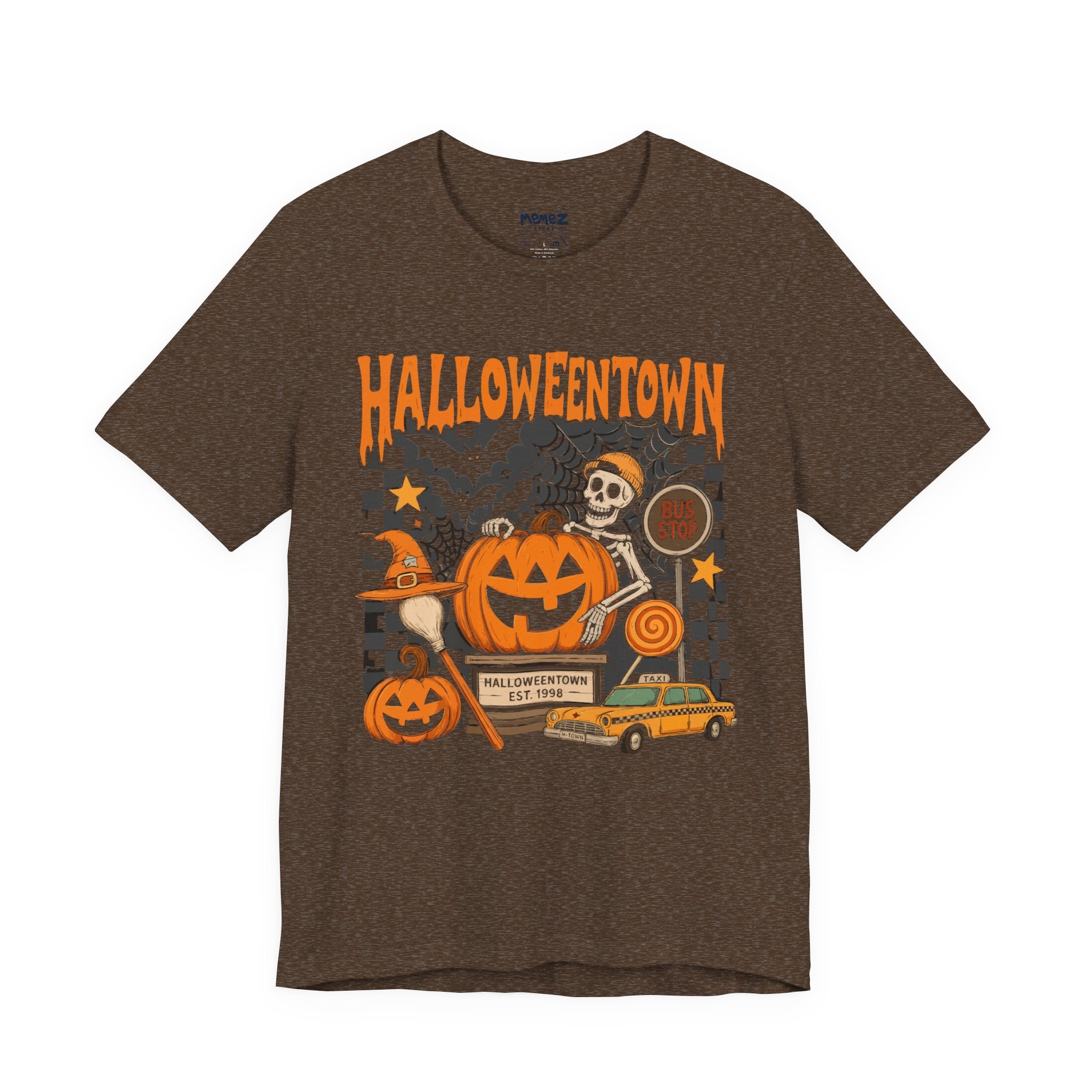 HalloweenTown Graphic Tee — Pumpkin, Skeleton & Taxi Halloween T‑Shirt