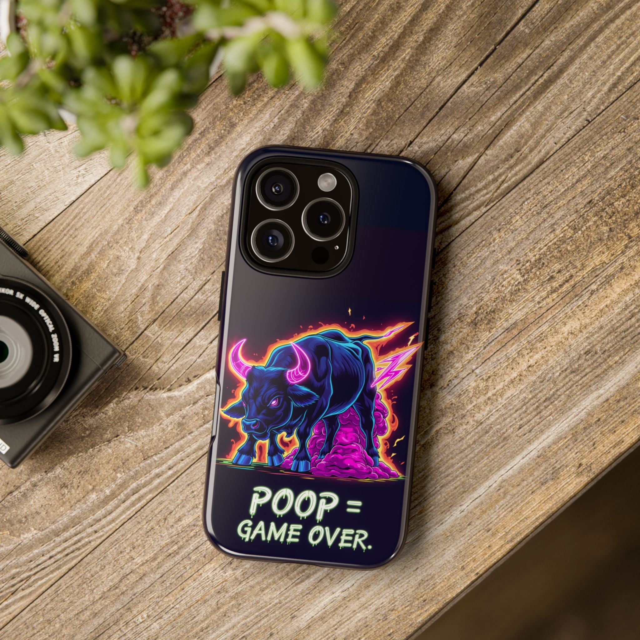 Poop , Game Over Bull in Action, I phone mobile Case By Memez Store