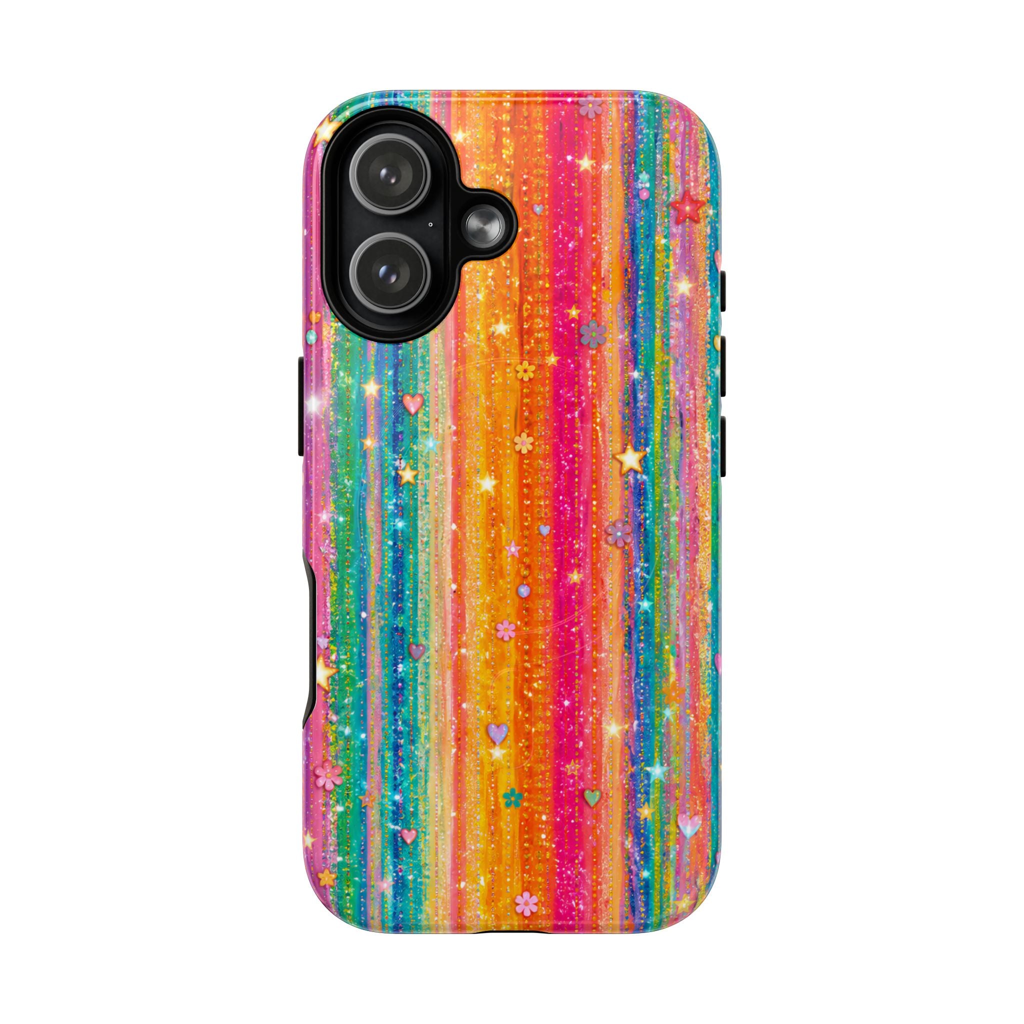 Rainbow Glitter Stripe Tough Magnetic Phone Case — Sparkle Stars iPhone Cover