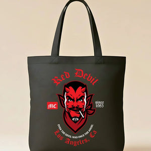 Red Devil Graphic Cotton Canvas Tote Bag