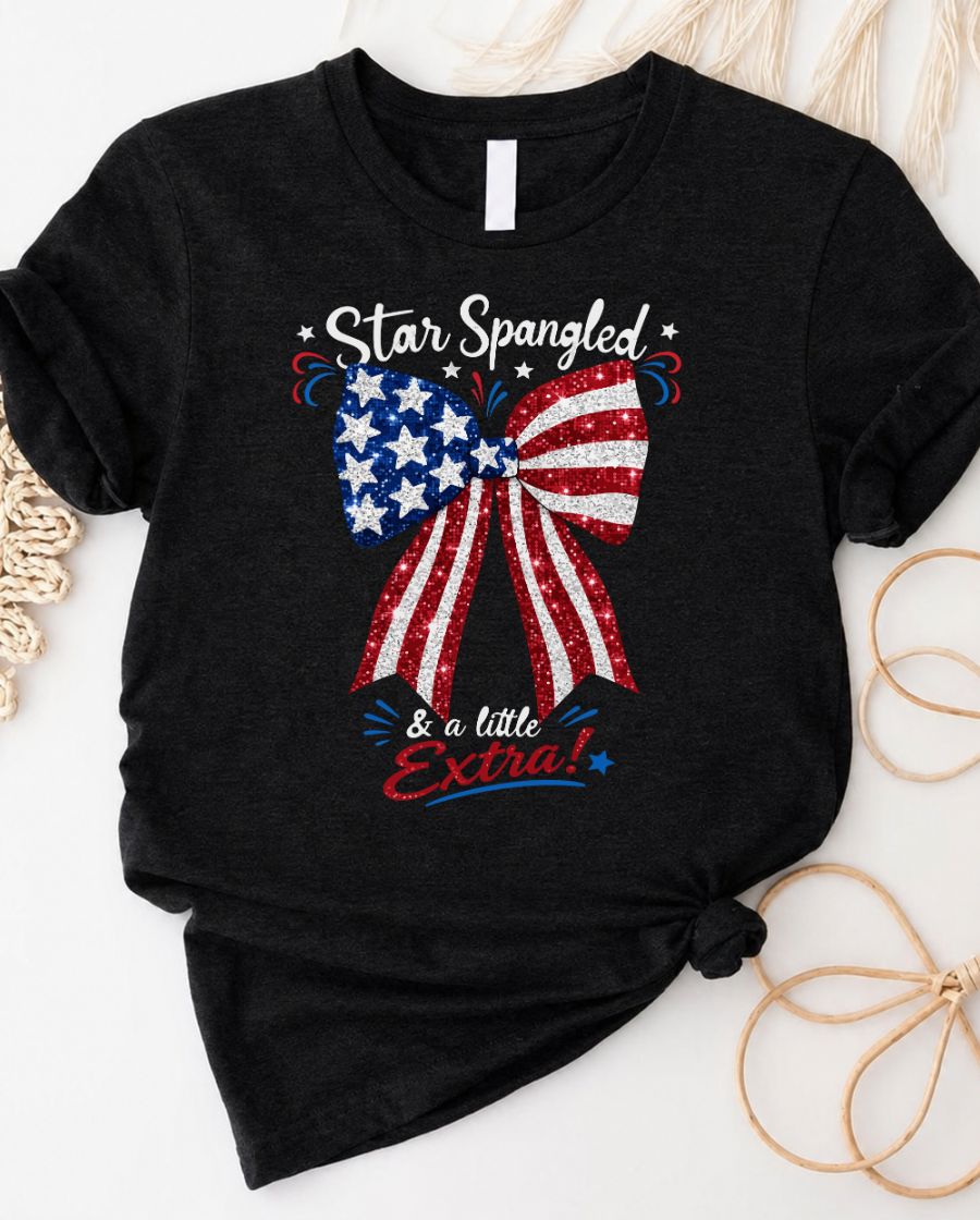 American Flag Color Bow T-Shirt — 4th of July Patriotic Tee