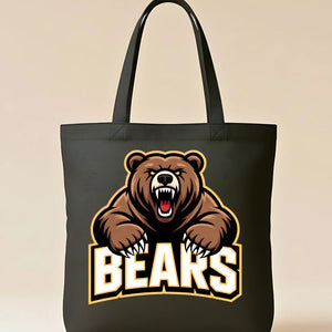 Cute illustrated bear design tote bag on natural canvas