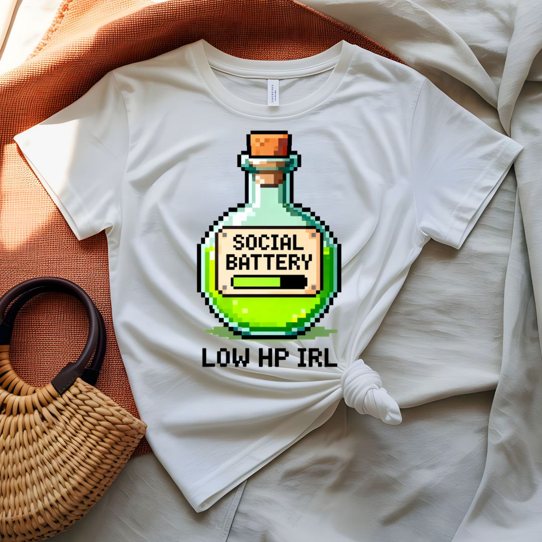 Social Battery Minimalist Text Graphic T-Shirt