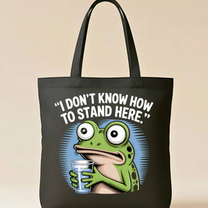 "I Stand Here Frog" Meme Tote Bag with Cute Amphibian Design