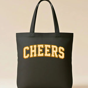Bold "Cheers" Print on Cotton Canvas Reusable Grocery Tote
