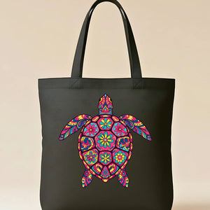 Vibrant Colorful Sea Turtle Art on Cotton Canvas Tote Bag