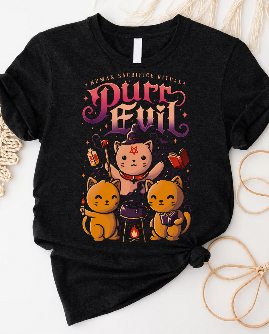 Dark Cute Devil Cat Tee — "Damn Devil" Occult Kawaii Graphic T-Shirt