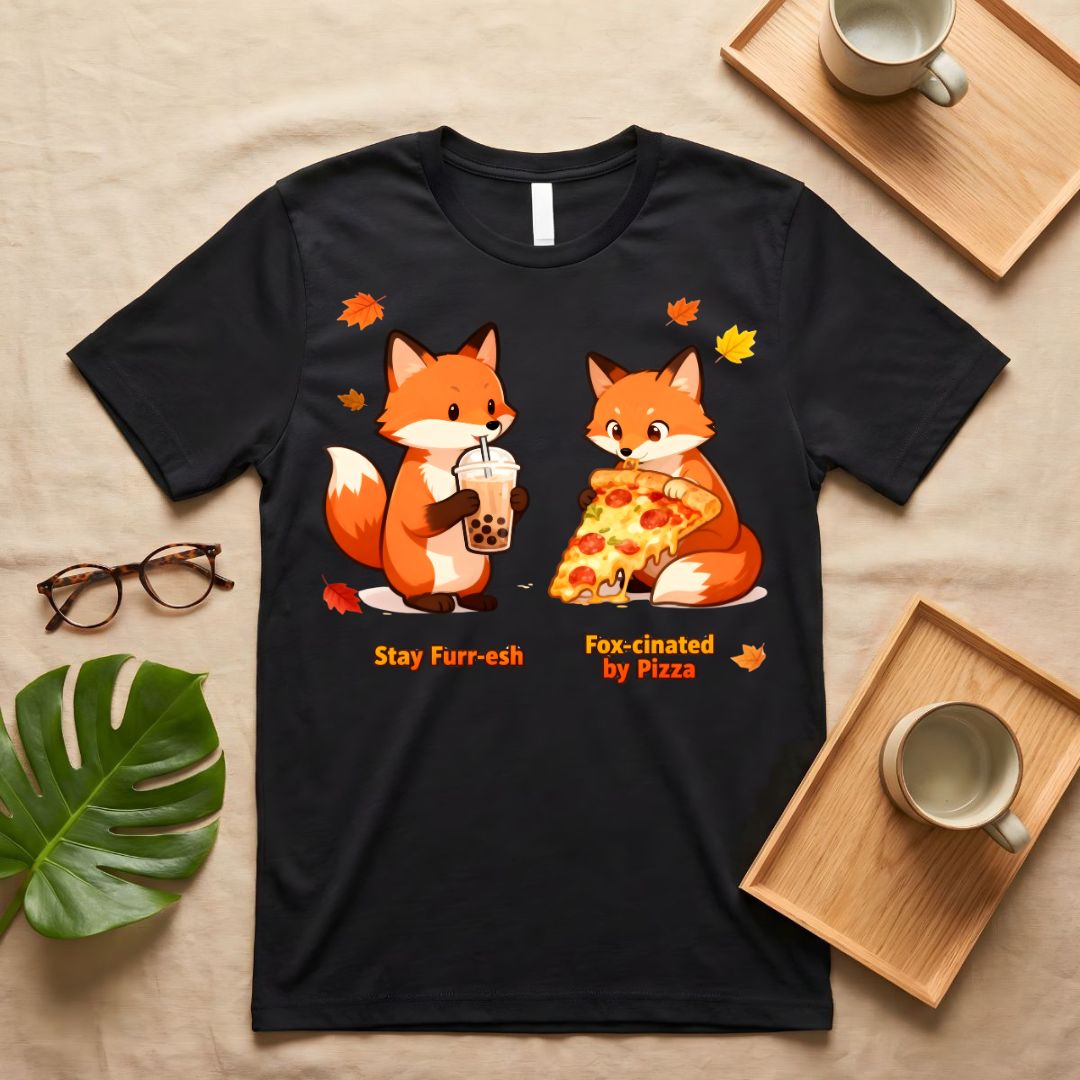 Fox Love Pizza Cute Animal Graphic T-Shirt