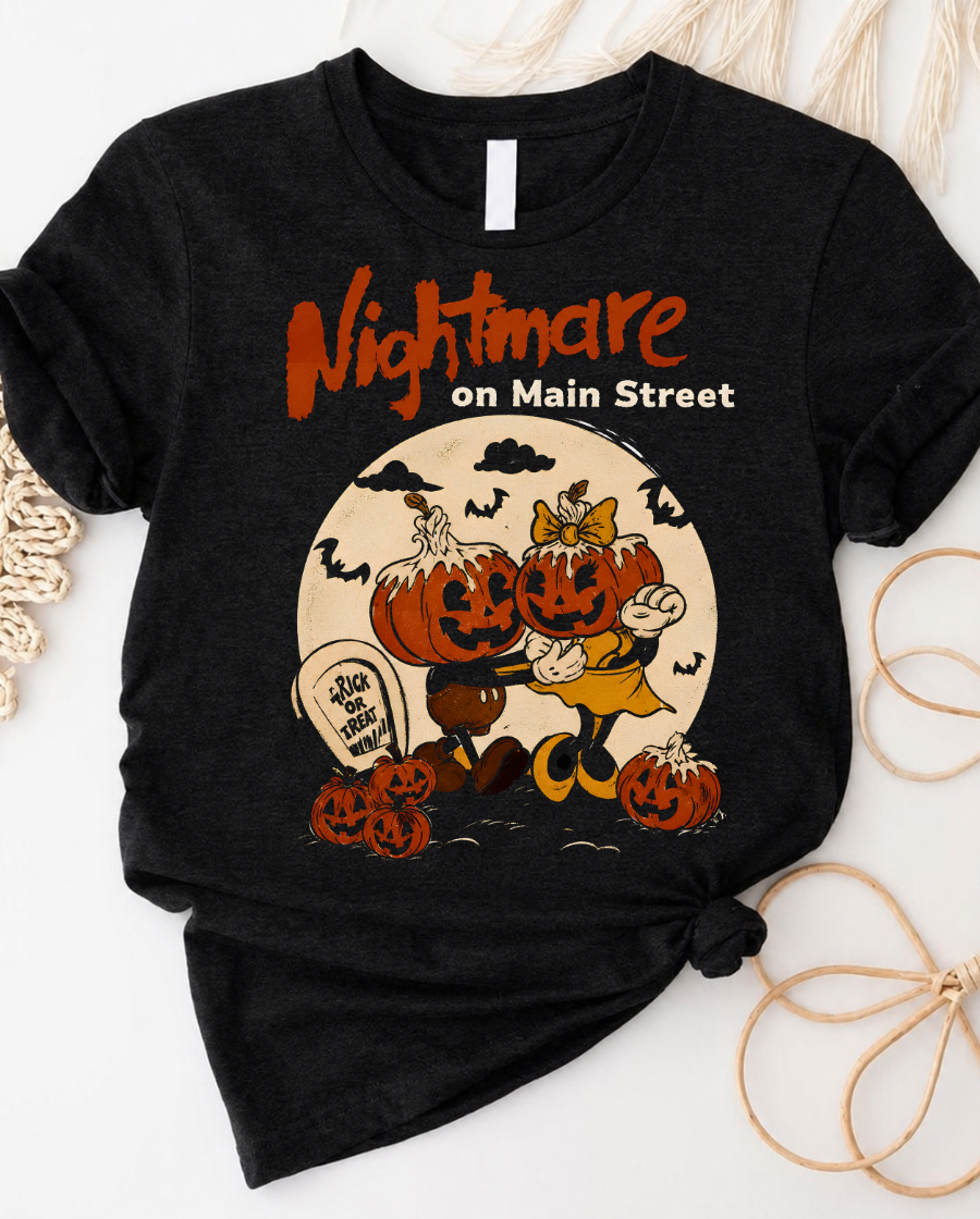 Nightmare on Main Street T-Shirt — Retro Halloween Pumpkin Cartoon Tee