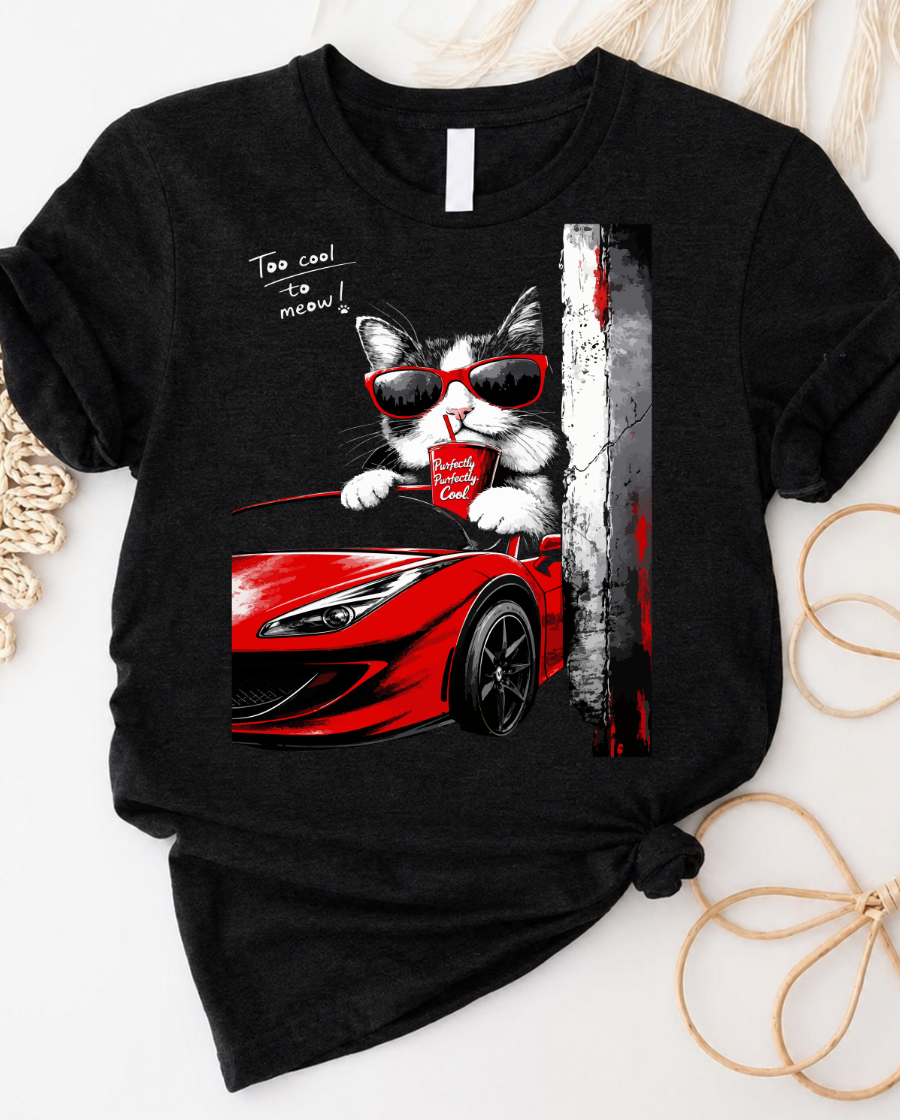 Cool Cat in Red Sports Car T-Shirt