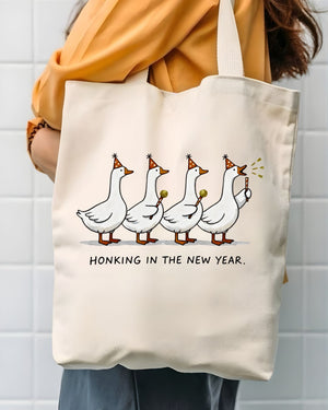 Honking In New Year Funny Cartoon Goose Tote Bag