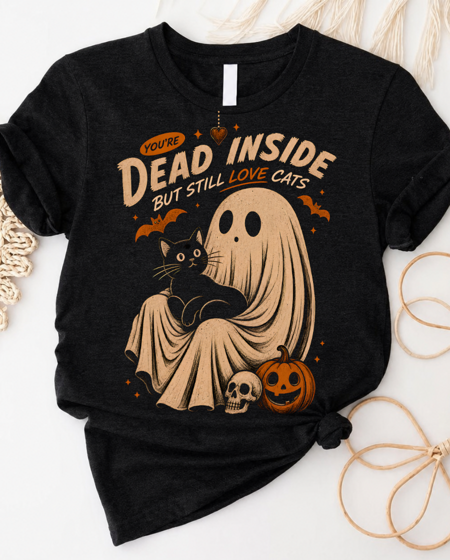 Halloween Ghost Cat T-Shirt — “Dead Inside But Still Love Cats”