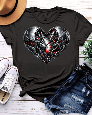 Iron Heart Tee with graphic of a forged, metallic riveted heart