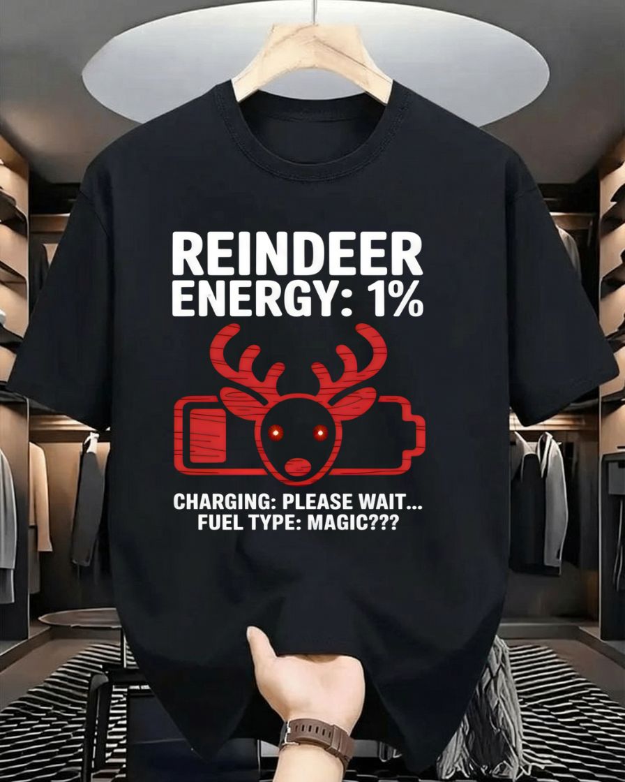"Reindeer Energy 1%" Low Battery Christmas Humor T-Shirt
