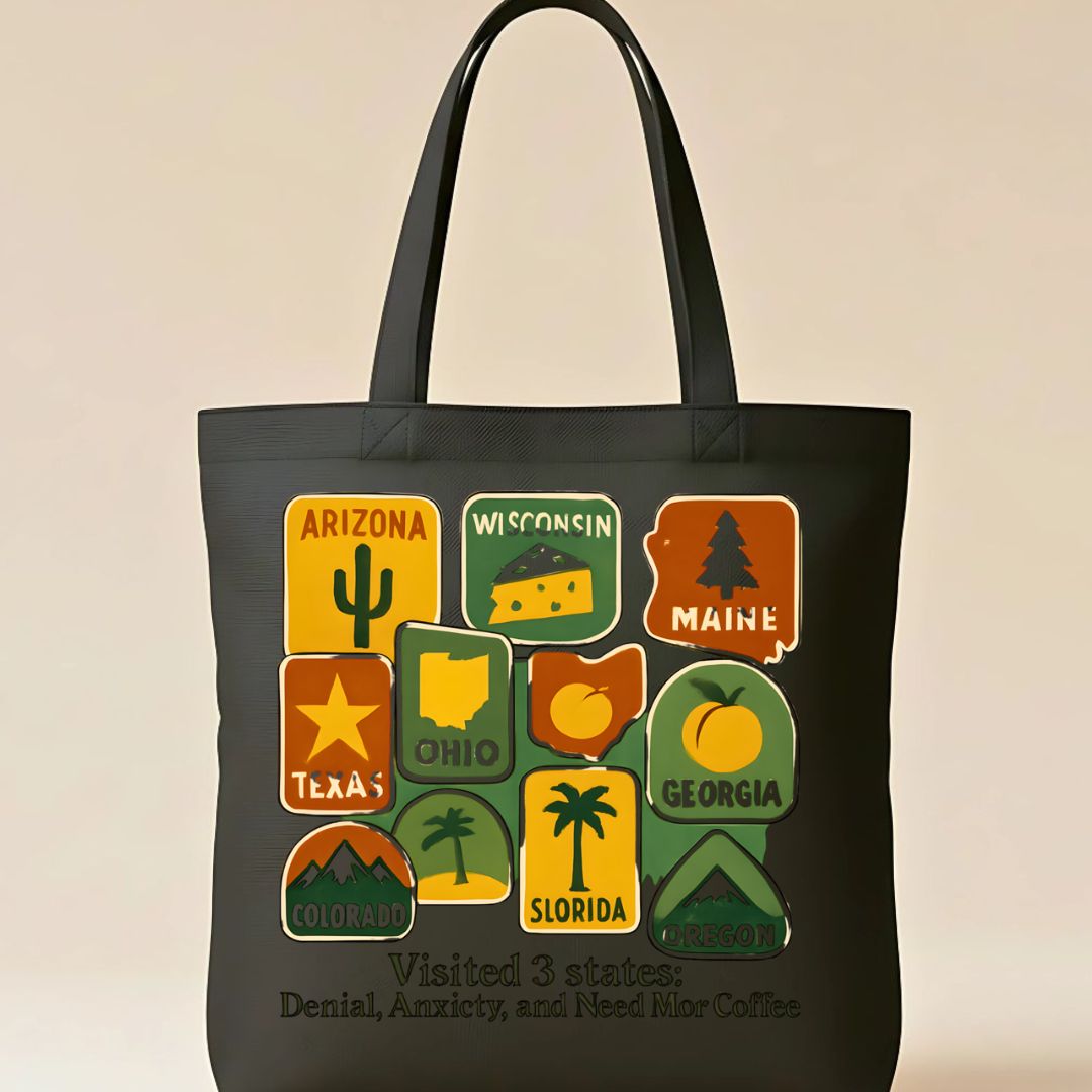 Funny United States Map Tote Bag with State Meme Humor