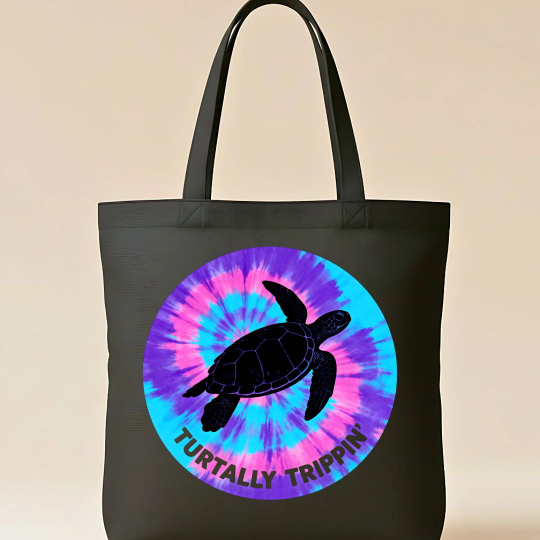 Artistic Sea Turtle Illustration on Cotton Canvas Tote Bag
