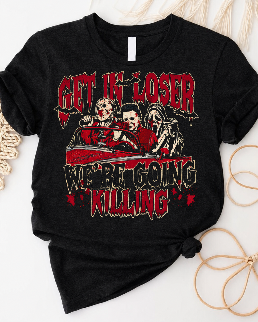 Horror Graphic Tee — “Get Us Closer We’re Going Killing” Retro Killer Design