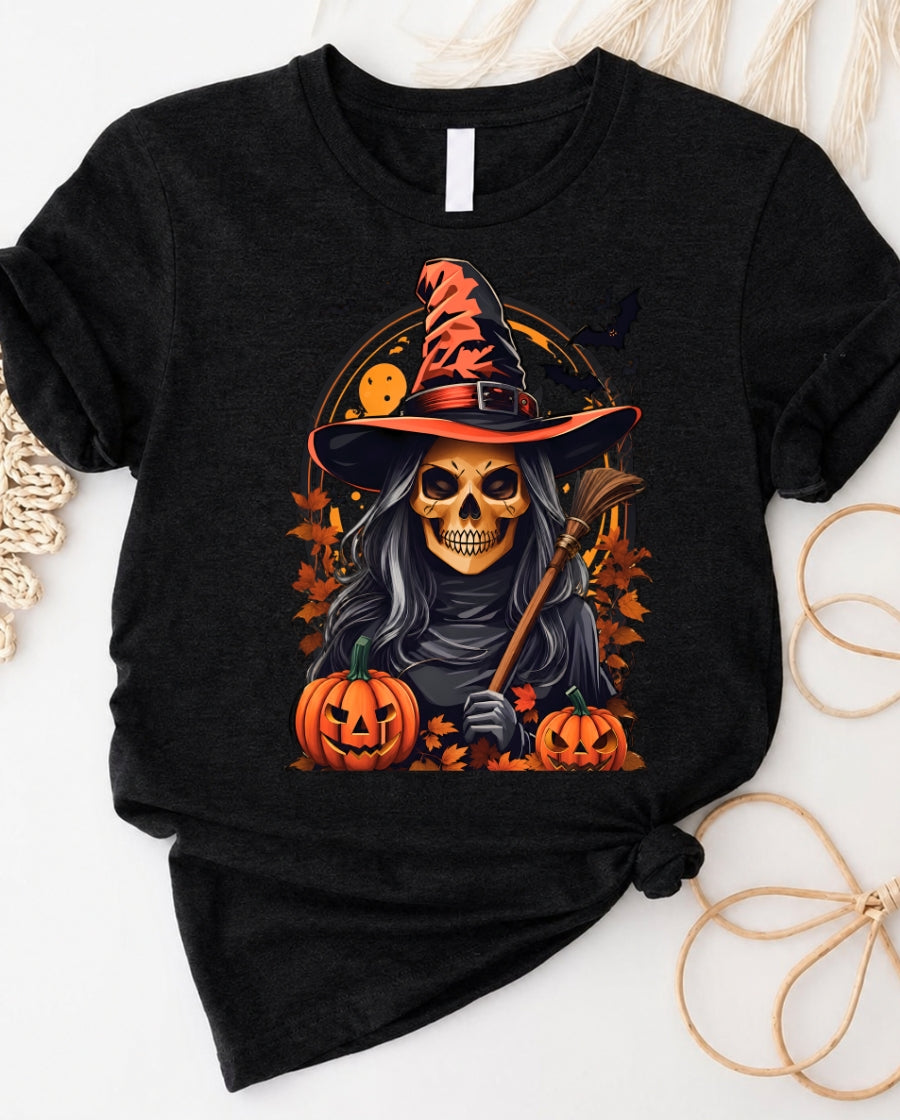 Halloween Witch Skull T-Shirt — Spooky Pumpkin Costume Tee