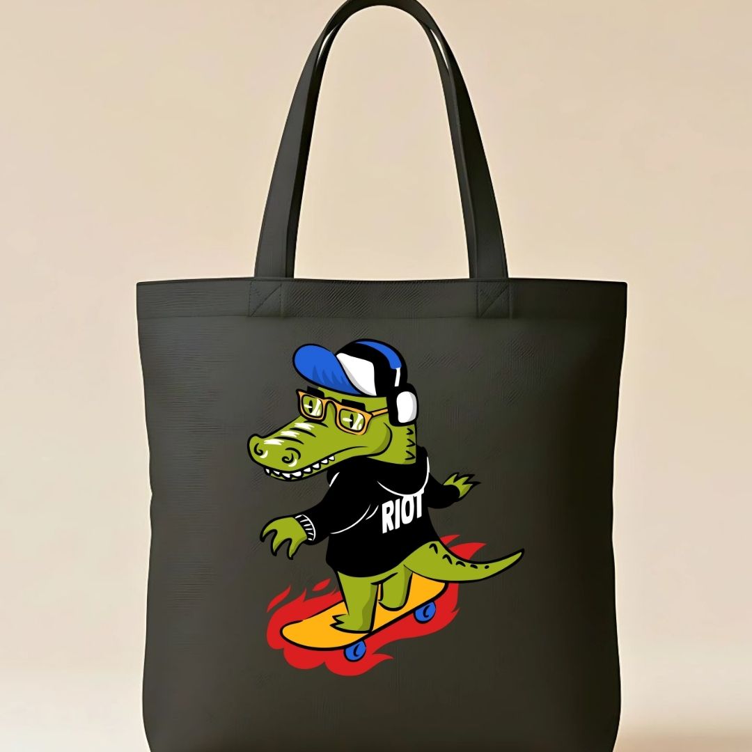 Riot Crocodile Graphic Cotton Canvas Tote Bag