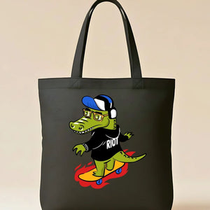 Riot Crocodile Graphic Cotton Canvas Tote Bag