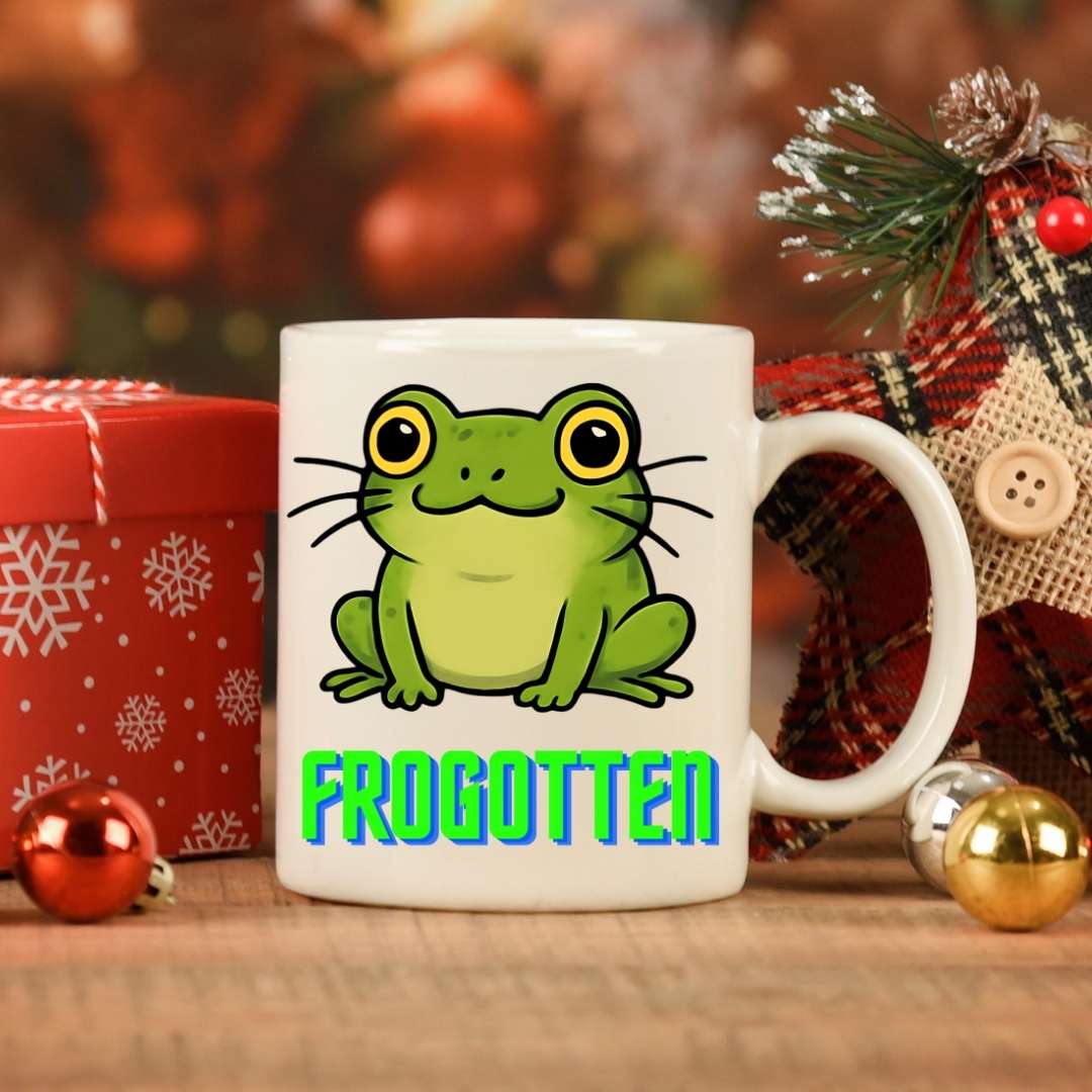 Frogotten Coffee Mug – funny frog meme ceramic coffee cup for caffeine lovers by Memez.Store
