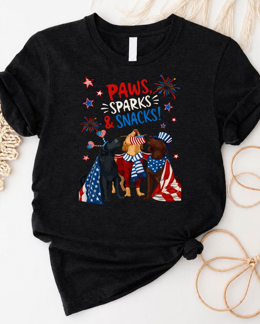 PAWS Sparks & Snacks T-Shirt — Pet Lovers Graphic 4th July Tee