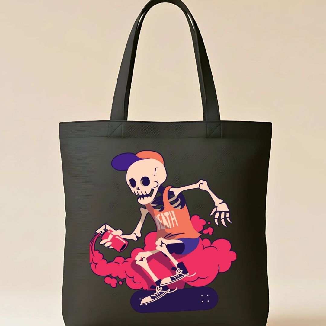 Spray Paint Skeleton Graphic Tote Bag - Graffiti Style Canvas Tote