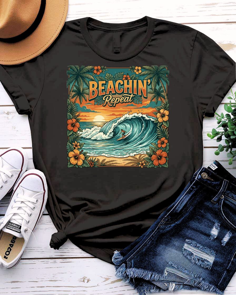 Beachin Repeat Vibes Design Tee