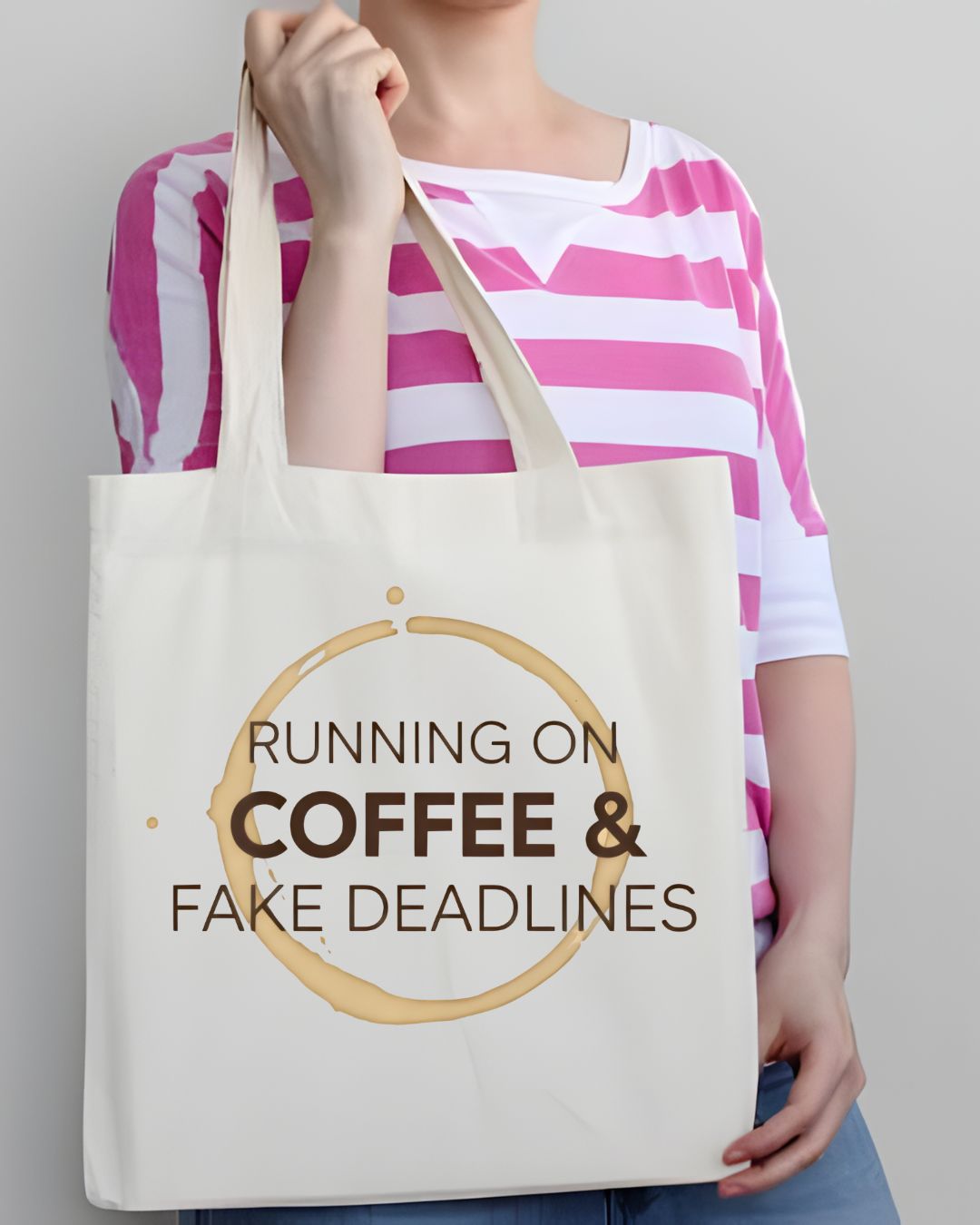 "Running on Coffee and Fake Deadlines" Funny Tote Bag