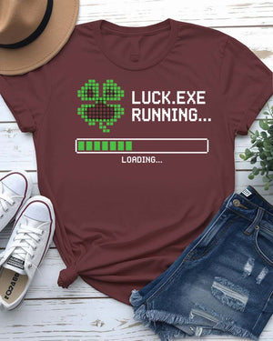 Luck.exe St. Patrick's Day Tee with terminal window design on model